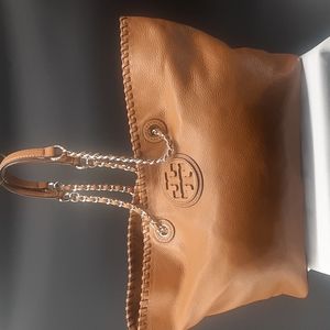 Tory Burch leather tote bag with whip stitched detail